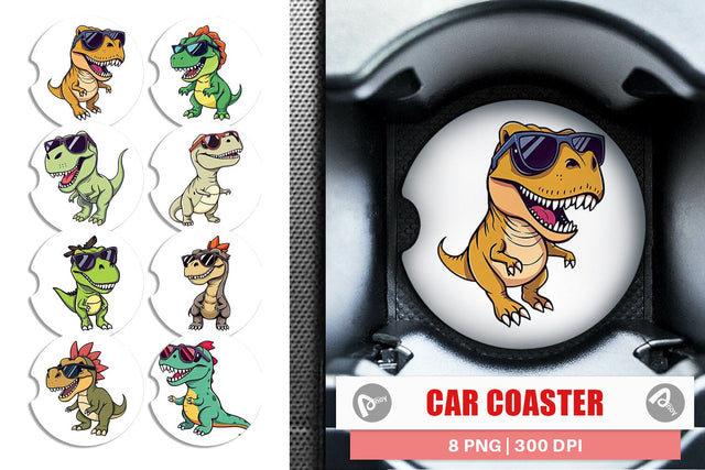 Car Coaster Dino with Sunglasses Sublimation artnoy 