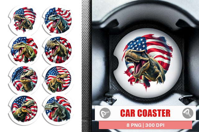 Car Coaster Dinosaur 4th of July Sublimation artnoy 