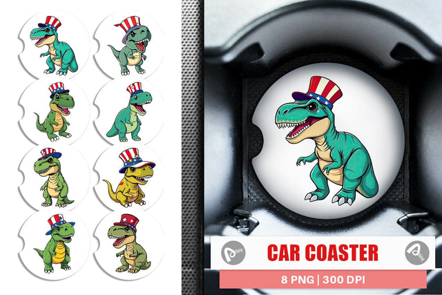 Car Coaster Dinosaur Patriotic Sublimation artnoy 