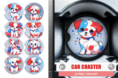 Car Coaster Dog 4th July Sublimation artnoy 