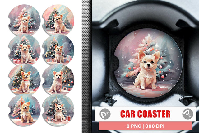 Car Coaster Dog Christmas Painting Sublimation artnoy 