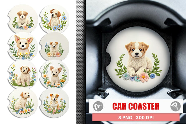 Car Coaster Dog Embroidery Sublimation artnoy 