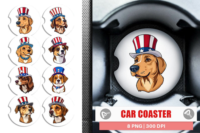 Car Coaster Dog Patriotic Sublimation artnoy 