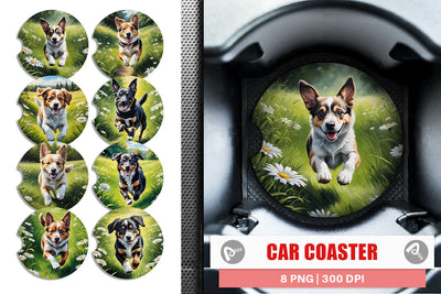 Car Coaster Dog Running in Meadow Sublimation artnoy 