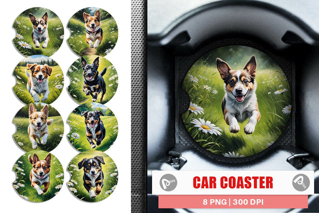 Car Coaster Dog Running in Meadow Sublimation artnoy 