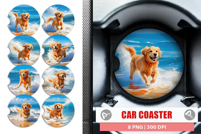 Car Coaster Dog Running on the Beach Sublimation artnoy 