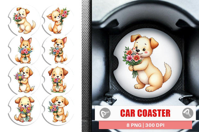 Car Coaster Dog Spring Bouquet Sublimation artnoy 