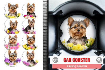 Car Coaster Dog Spring Flowers Sublimation artnoy 