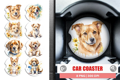 Car Coaster Dog Watercolor Texture Sublimation artnoy 