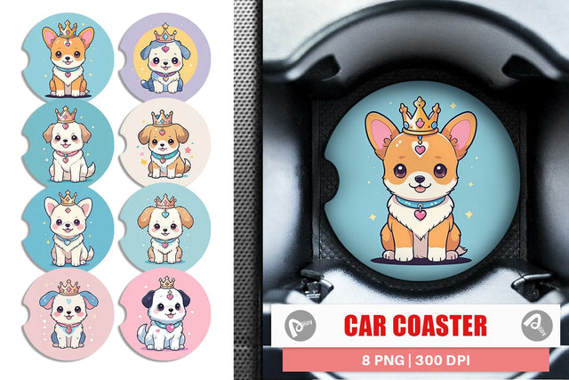 Car Coaster Dog Wearing Crown Sublimation artnoy 