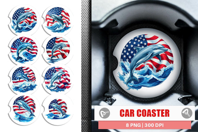 Car Coaster Dolphin 4th of July Sublimation artnoy 