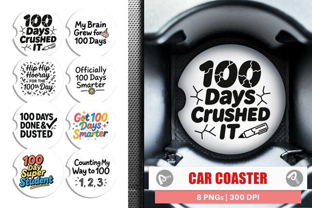 Car Coaster Doodle Marker 100 Days of School Sublimation artnoy 