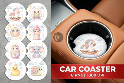 Car Coaster Dreamy Floating Toybox Watercolor Sublimation artnoy 