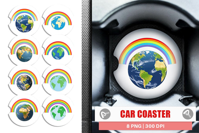 Car Coaster Earth with a Rainbow Sublimation artnoy 