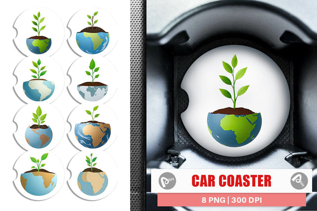 Car Coaster Earth with a Seedling Sublimation artnoy 