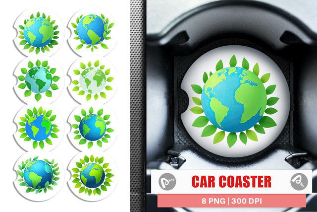 Car Coaster Earth with Leaves Sublimation artnoy 