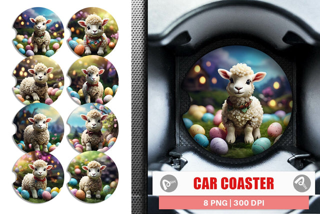 Car Coaster Easter Baby Sheep Sublimation artnoy 