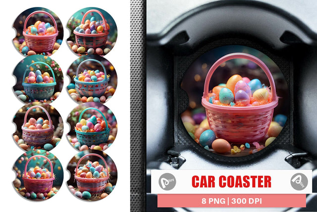 Car Coaster Easter Basket with Eggs Sublimation artnoy 