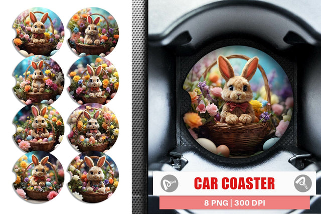 Car Coaster Easter Bunny with Flowers Sublimation artnoy 