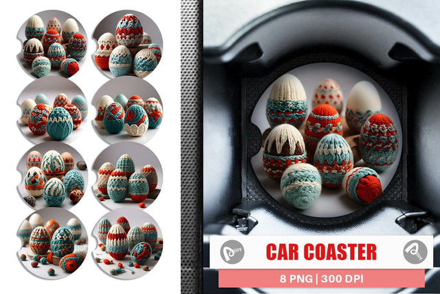 Car Coaster Easter Egg Embroidery Sublimation artnoy 