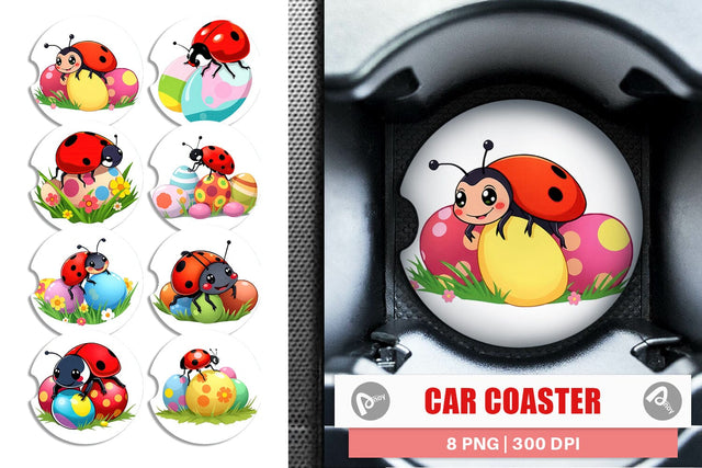 Car Coaster Easter Ladybug Sublimation artnoy 