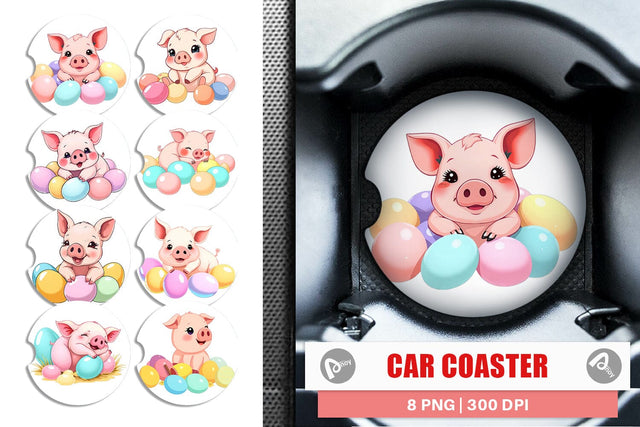 Car Coaster Easter Pig Sublimation artnoy 