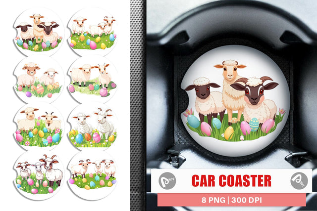 Car Coaster Easter Sheep Sublimation artnoy 