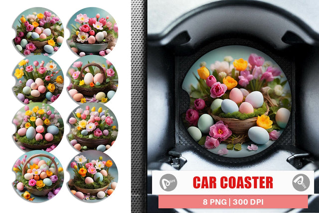 Car Coaster Easter Spring Flowers Sublimation artnoy 
