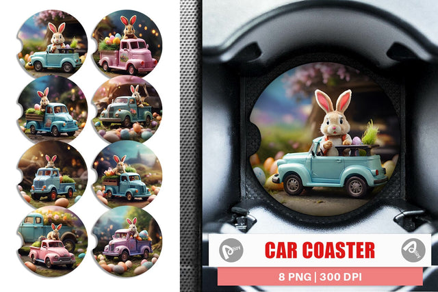 Car Coaster Easter Truck With Bunny Sublimation artnoy 