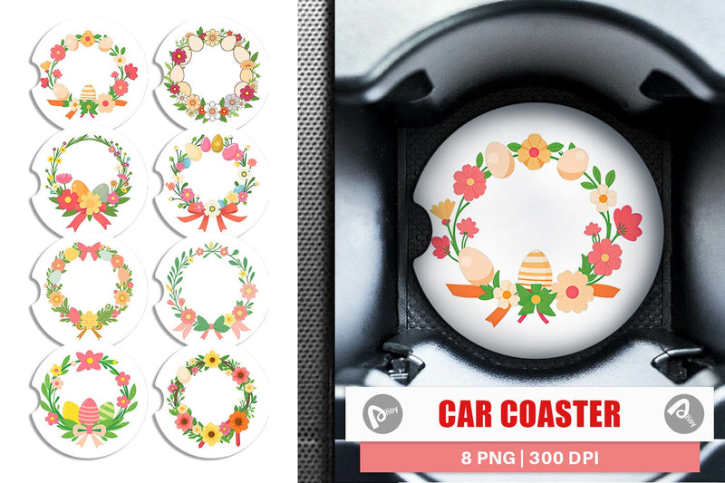 Car Coaster Easter Wreath Sublimation artnoy 