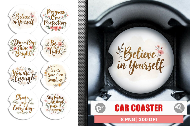 Car Coaster Elegant Gold Motivational Quotes Sublimation artnoy 