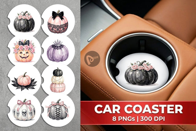 Car Coaster Elegant Soft Goth Pumpkin Watercolor Sublimation artnoy 