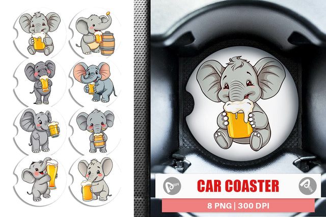 Car Coaster Elephant Beer Day Sublimation artnoy 