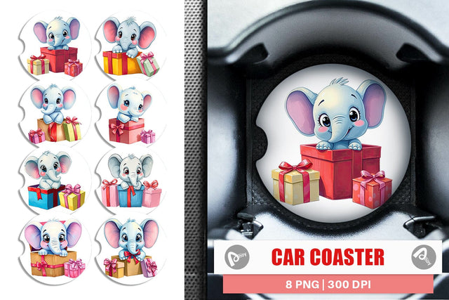 Car Coaster Elephant Gift Sublimation artnoy 