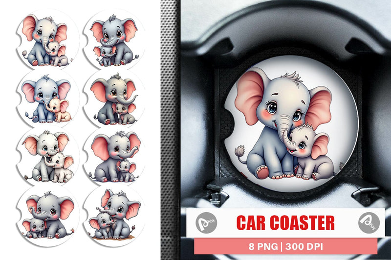 Car Coaster Elephant Mother's Day Sublimation artnoy 