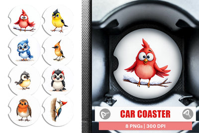 Car Coaster Enchanted Winter Birds Watercolor Sublimation artnoy 