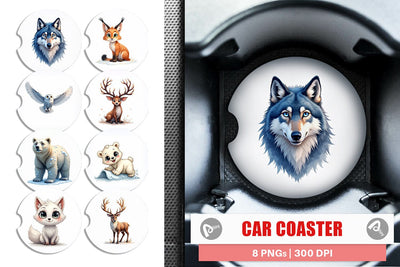 Car Coaster Enchanted Winter Forest & Arctic Friends Sublimation artnoy 