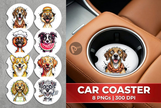 Car Coaster Enthusiastic BBQ Dog Watercolor Sublimation artnoy 