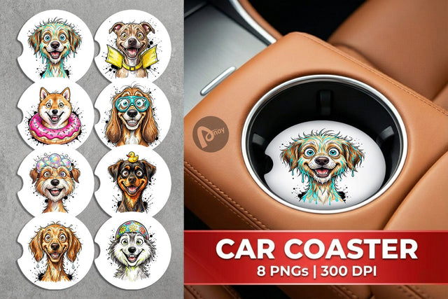 Car Coaster Enthusiastic Wet Dog Pool Party Sublimation artnoy 