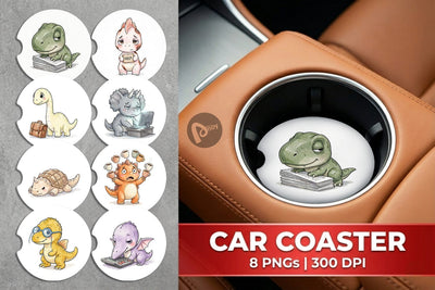 Car Coaster Exhausted Office Dinosaur Sublimation artnoy 