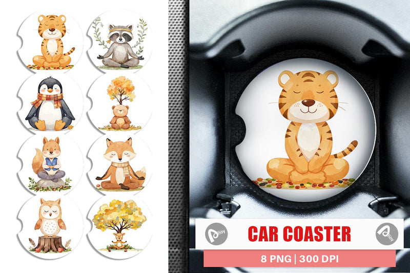 Car Coaster Fall Meditating Animals Sublimation artnoy 