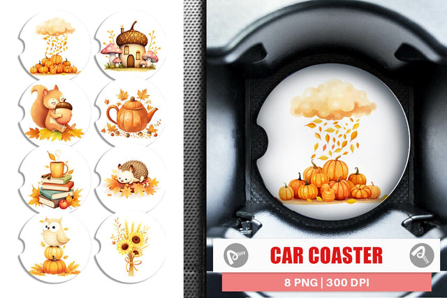 Car Coaster Fall Watercolor Set Sublimation artnoy 