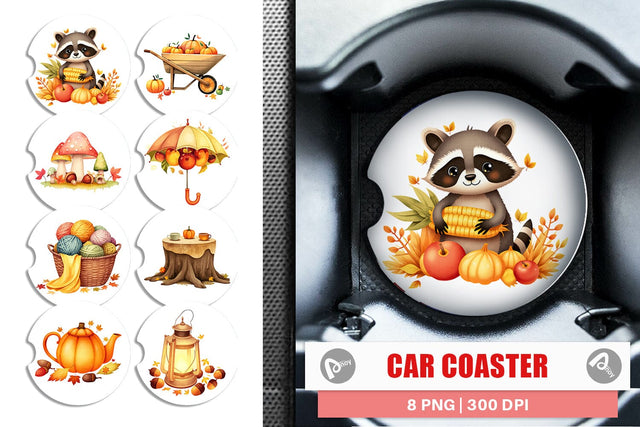 Car Coaster Fall Watercolor Set Sublimation artnoy 
