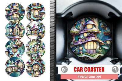 Car Coaster Fantasy House Pattern Sublimation artnoy 