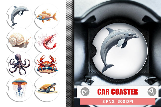 Car Coaster Fantasy Sea Creatures Sublimation artnoy 