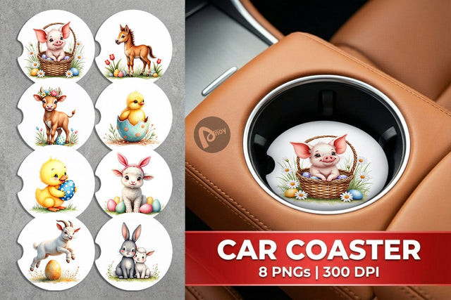 Car Coaster Farmhouse Baby Animals Sublimation artnoy 