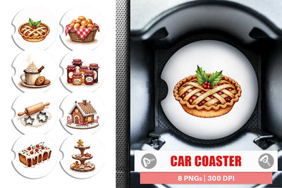 Car Coaster Farmhouse Christmas Kitchen Watercolor Sublimation artnoy 