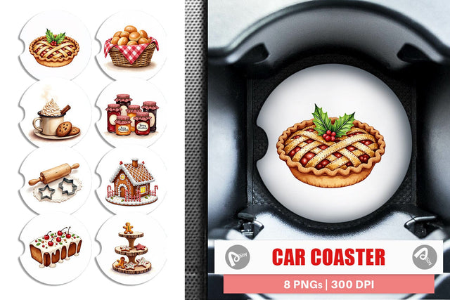 Car Coaster Farmhouse Christmas Kitchen Watercolor Sublimation artnoy 