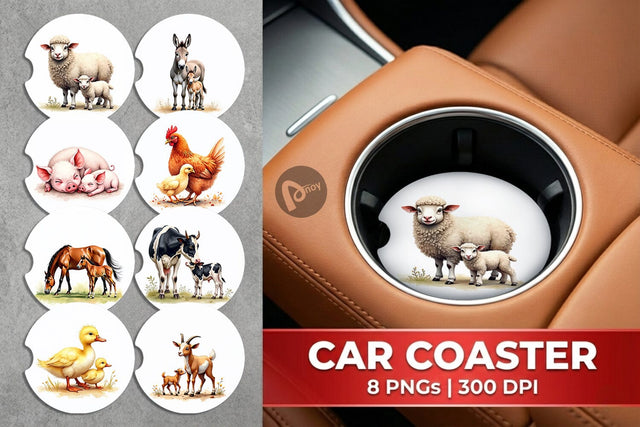 Car Coaster Farmyard Babies Sublimation artnoy 