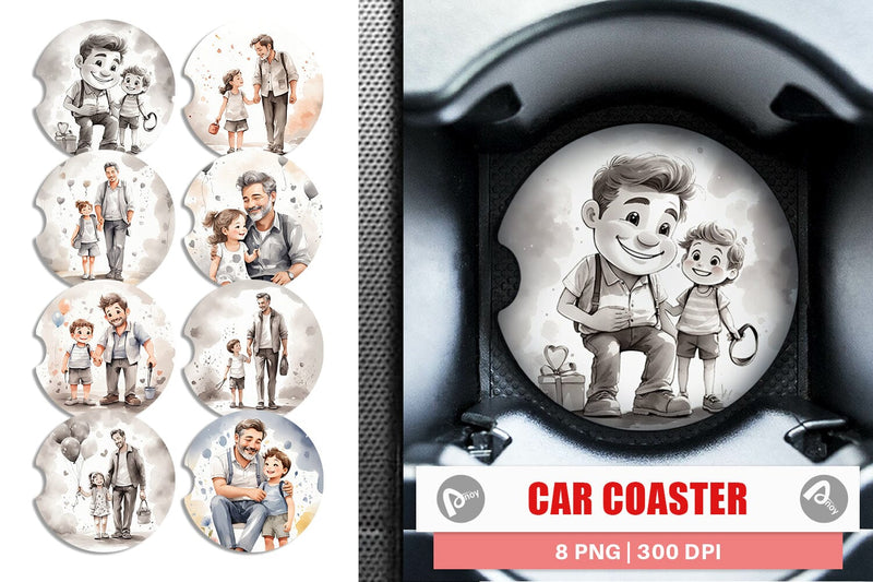 Car Coaster Father's Day Watercolor Sublimation artnoy 